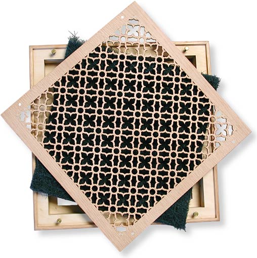geometric grille with filter and frame exploded view