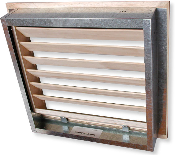 back view of louvered wood return grille