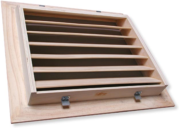 back view louvered wood return air grille