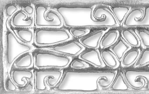 cast aluminum opera grille 4 by 10 inches closeup