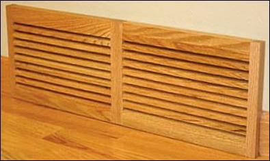 louvered wood baseboard return air grille